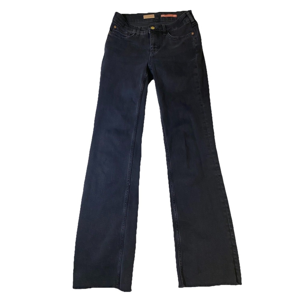 Anthropologie Pilcro The Yaya Black  Flare Jeans Size 25 Tall Raw Hem Stretch